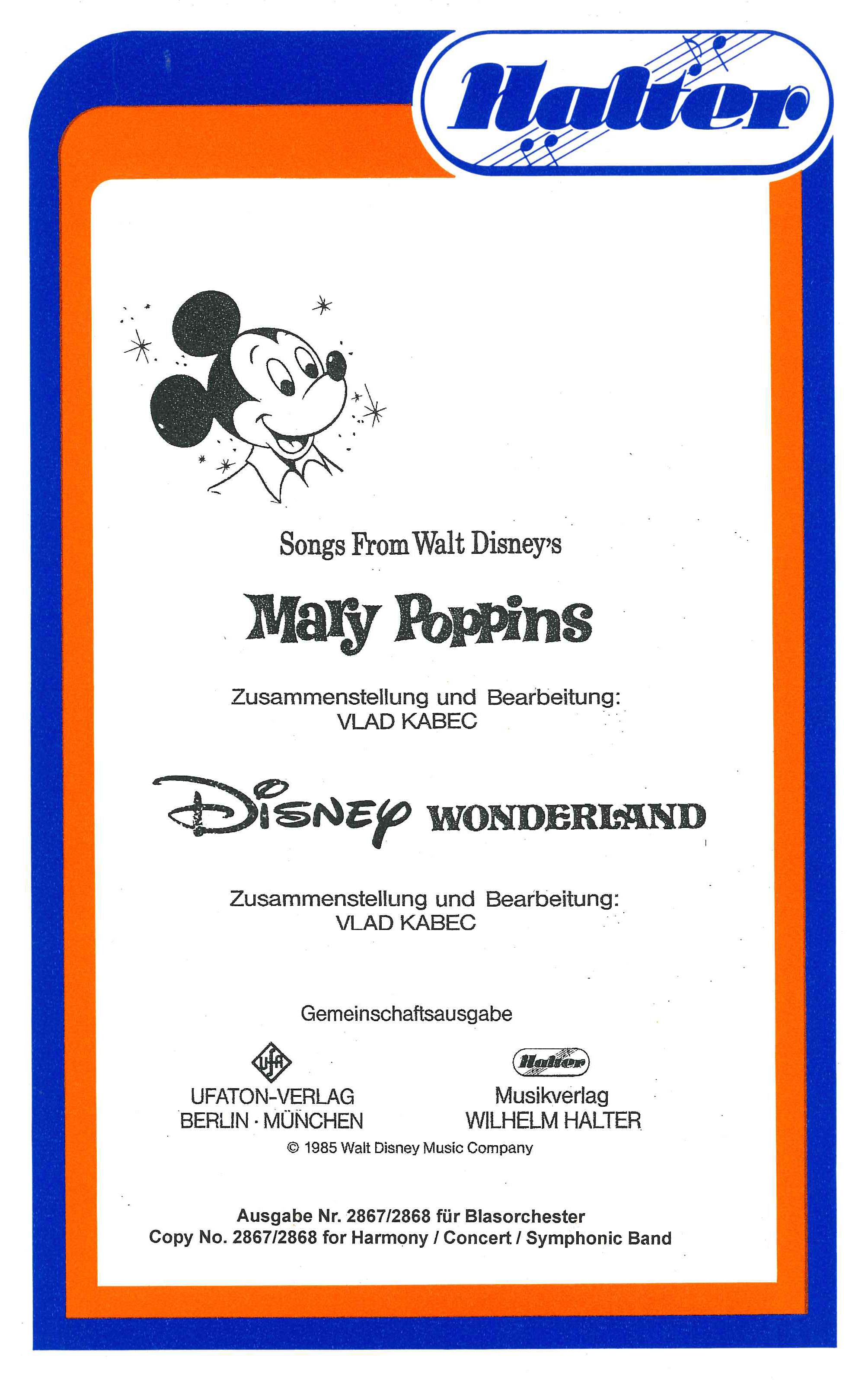 Musiknoten Mary Poppins, Sherman/Disney Wonderland, Kabec