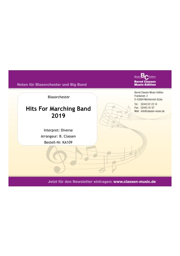 Musiknoten Hits For Marching Band 2019, Bernd Classen