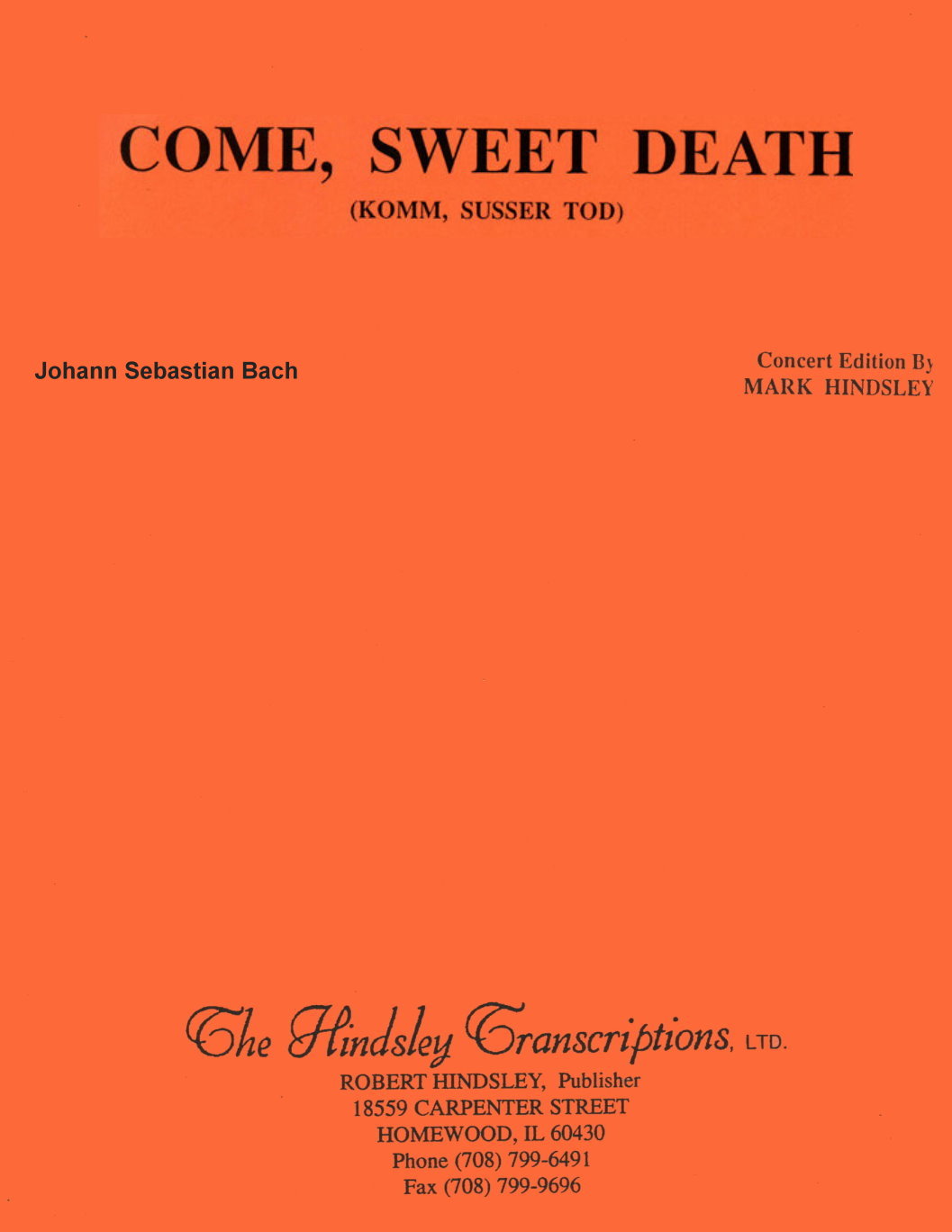 Musiknoten Come, Sweet Death, Bach/Hindsley