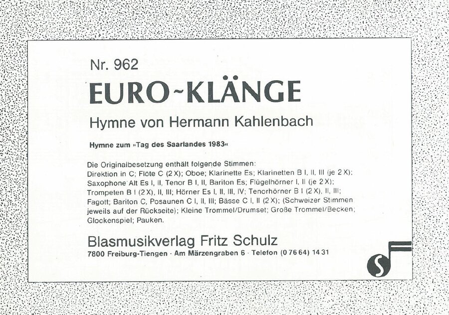 Musiknoten Euro-Klänge, Hymne v. Kahlenbach