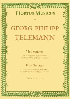 Musiknoten Vier Sonaten für Altblockflöte und Basso continuo, Telemann, Hortus Musicus 6