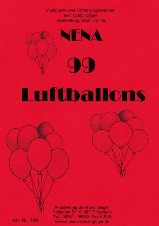 Musiknoten 99 Luftballons - Nena, Jahreis
