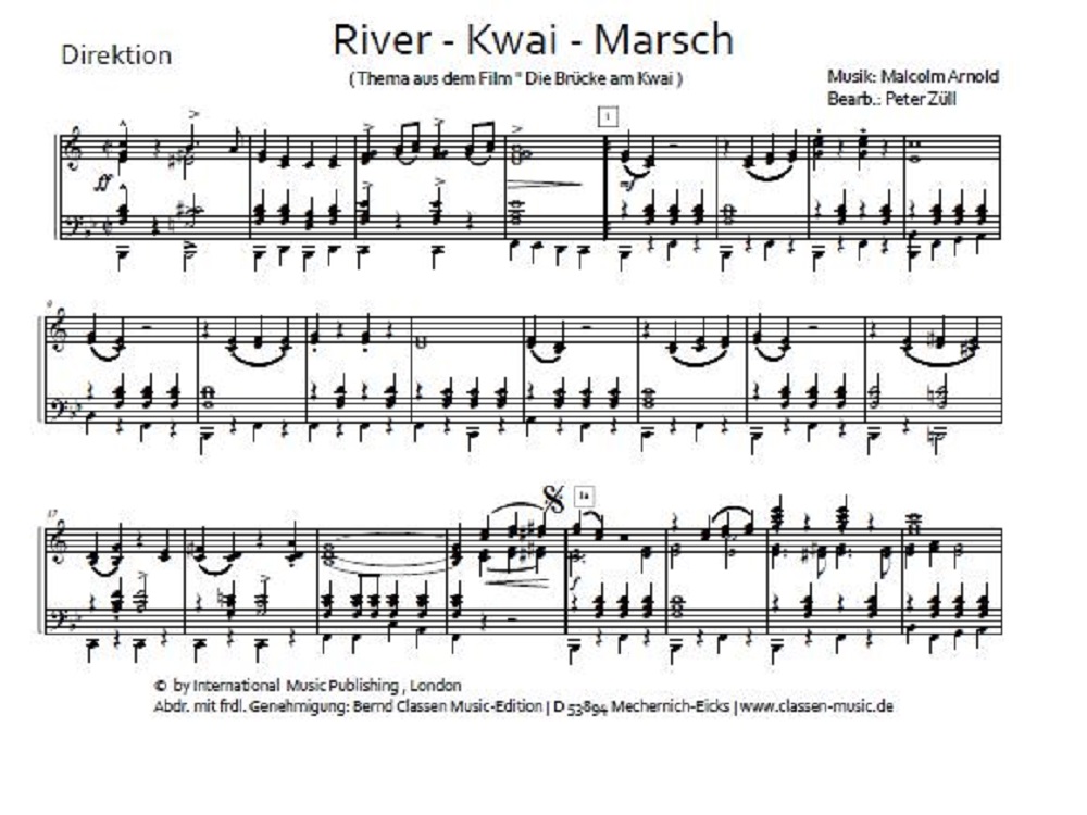 Musiknoten River Kwai Marsch, Traditional/P. Züll
