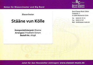 Musiknoten Stääne vun Kölle, Klüngelköpp, Paveier, Bläck Fööss/Friedhelm Schorn