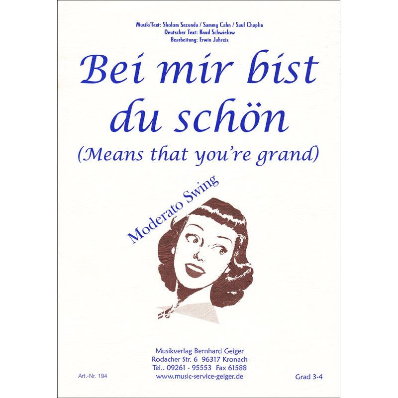 Musiknoten Bei mir bist du schön (Meanc That You'rr Grand), Jahreis