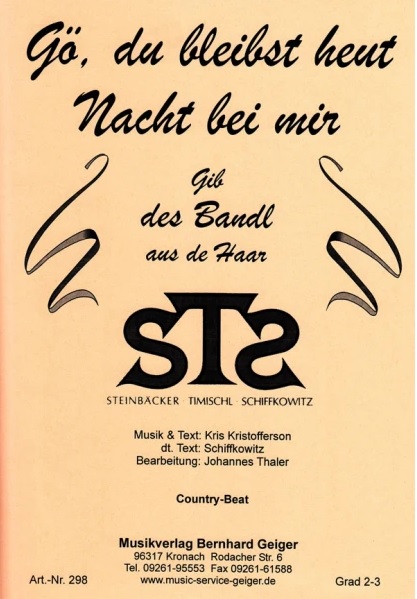 Musiknoten Gö, du bleibst heut Nacht bei mir, Thaler