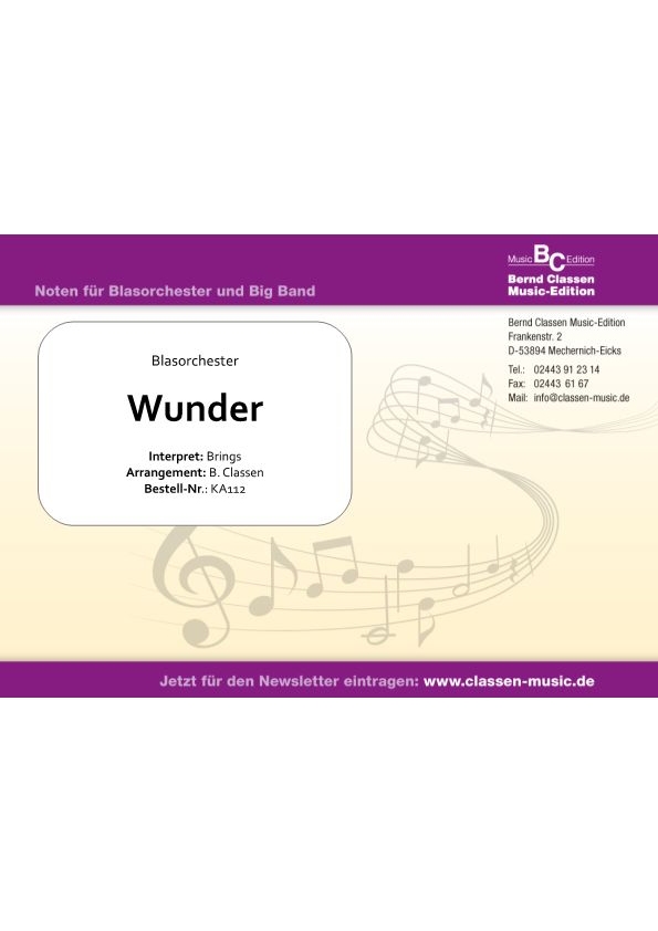 Musiknoten Wunder von Brings, Brings/Bernd Classen